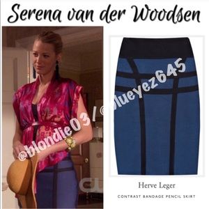 Herve Leger blue/black bandage mini pencil skirt S